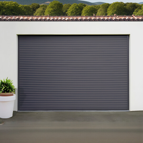 DAVID FERMETURES - Porte de Garage enroulable Aluminium (3000 x 2500 mm - Somfy - Kit Zone Privée - RAL7016 - Gris anthracite) - large