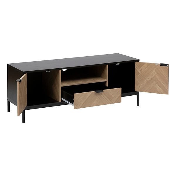 5 FIVE SIMPLY SMART - Meuble TV en métal noir et portes aspect chevron 120 x 40 cm - large
