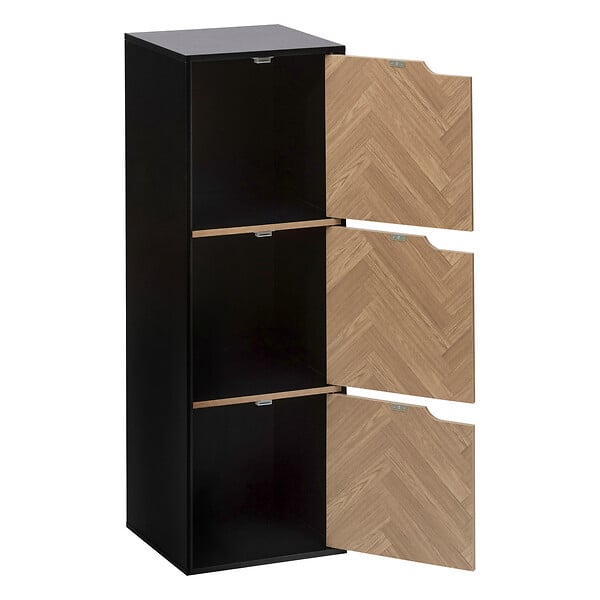 5 FIVE SIMPLY SMART - Meuble Etagère 3 Cases de rangement 3 Portes aspect chevron H 100.5 cm - large