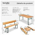 TECTAKE - Ensemble table et bancs de brasserie pliable en bois marron 170x69x77 cm - vignette