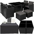 TECTAKE - Salon de jardin MANHATTAN 8 places avec 2 sets de housses + housse de protection, variante 2 noir - vignette