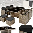 TECTAKE - Salon de jardin en résine tressée 10 places marron naturel housses hydrofuge amovibles et protection - vignette