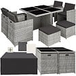 TECTAKE - Salon de jardin MANHATTAN 8 places avec 2 sets de housses + housse de protection, variante 2 gris clair - vignette