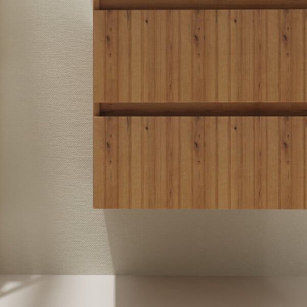 GODART - Meuble salle de bain 80 cm pour vasque à poser - Effet bois strié - A suspendre - Karaib 2 - large