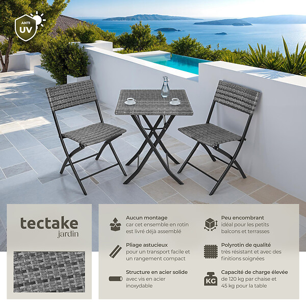 TECTAKE - Salon de jardin TREVI 2 personnes gris - large