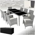 TECTAKE - Salon de jardin Menorca 8 places avec 2 sets de housses + housse de protection gris clair - vignette