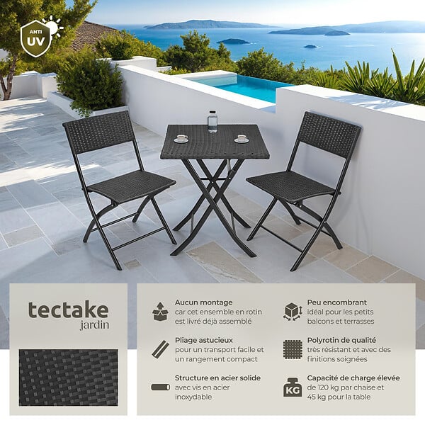 TECTAKE - Salon de jardin TREVI 2 personnes noir - large