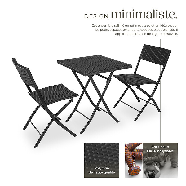 TECTAKE - Salon de jardin TREVI 2 personnes noir - large