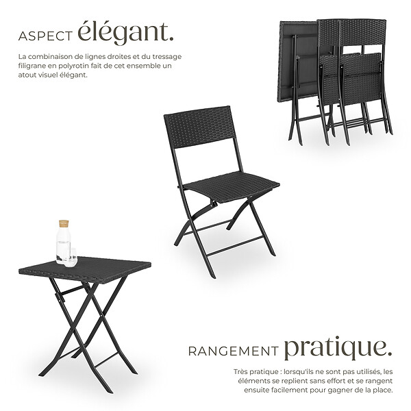 TECTAKE - Salon de jardin TREVI 2 personnes noir - large