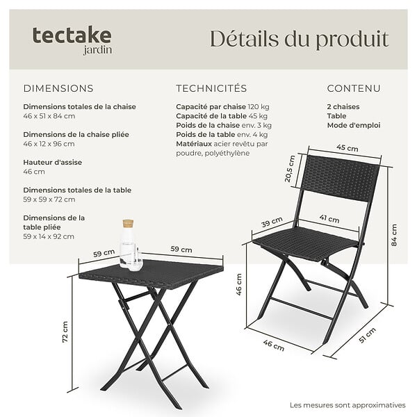 TECTAKE - Salon de jardin TREVI 2 personnes noir - large