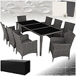 TECTAKE - Salon de jardin Menorca 8 places avec 2 sets de housses + housse de protection gris - vignette