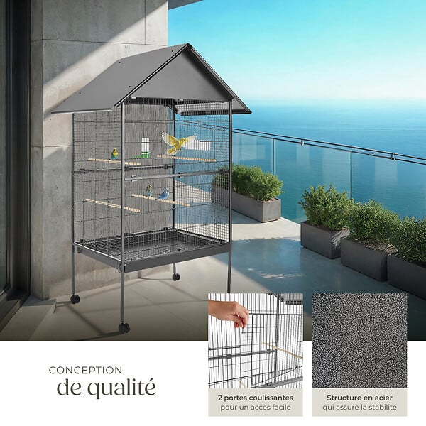 TECTAKE - Cage à oiseaux 168 cm gris anthracite - large