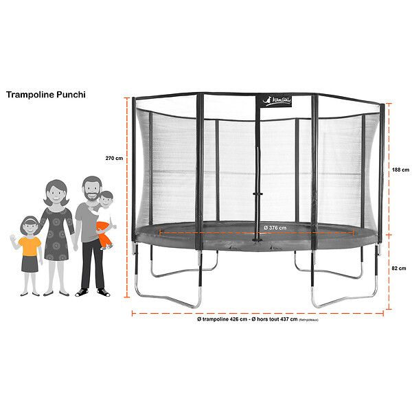 KANGUI - Trampoline jardin Ø 430 cm + filet + échelle - JUMPI 430 - Taupe/Vert - large