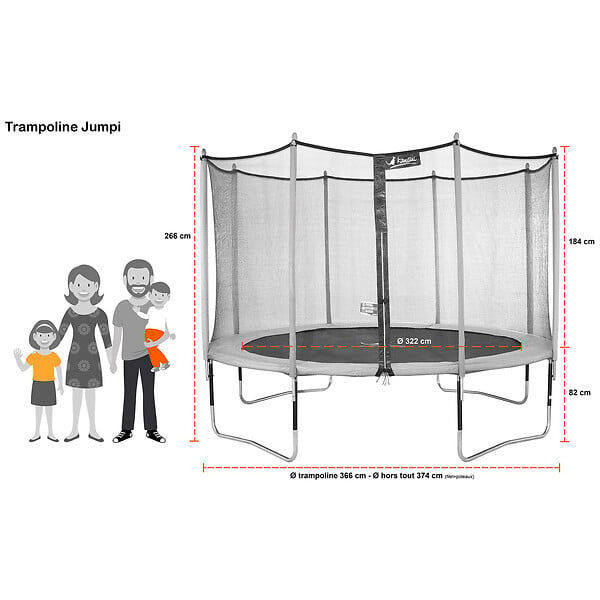 KANGUI - Trampoline jardin Ø 360 cm + échelle + kit d'ancrage - JUMPI 360 - Noir/Vert - large