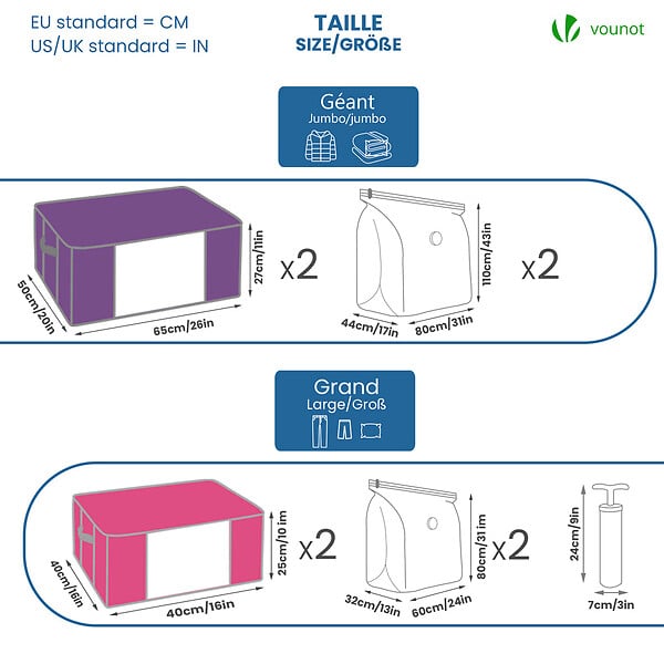 VOUNOT - Lot de 9 Housse de rangement sous vide Grande Capacité XXL - large