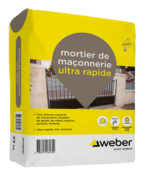 SG WEBER - Mortier maçonnerie ultra rapide - 25kg - Prise 5 min - large
