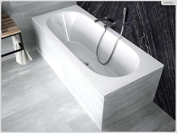 BESCO - Baignoire rectangulaire - 160 x 75 cm - avec Habillage - Pieds - Vidage Chrome - VITAE SLIM - large