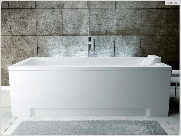 BESCO - Baignoire rectangulaire - 180 x 80 cm - avec Tablier Blanc - Pieds - Vidage Chrome - MODERN - large