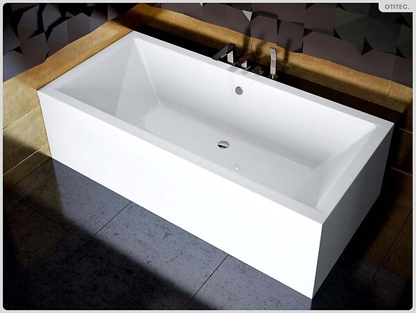 OTITEC - Baignoire rectangulaire - 170 x 75 cm - avec Tablier - Pieds - Vidage Chrome - QUADRO - large