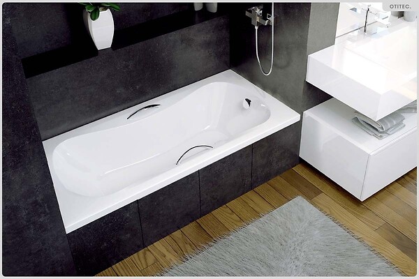 BESCO - Baignoire rectangulaire - 130 x 70 cm - avec Tablier Blanc - Pieds - Vidage Chrome - ARIA - large