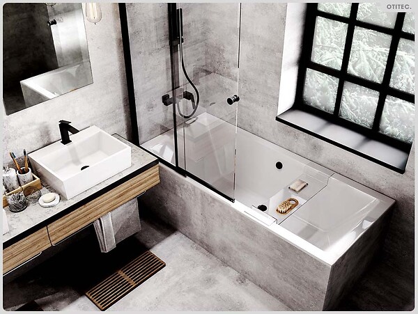 OTITEC - Baignoire rectangulaire - 165 x 75 cm - avec Habillage - Pieds - Vidage Chrome - QUADRO SLIM - large