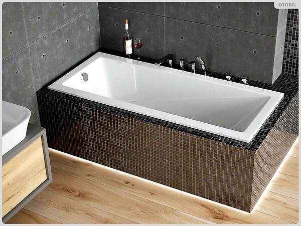 BESCO - Baignoire rectangulaire - 180 x 80 cm - sans Habillage - avec Pieds - Vidage Chrome - MODERN SLIM - large
