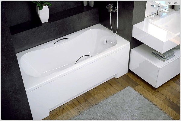 BESCO - Baignoire rectangulaire - 140 x 70 cm - sans Habillage - avec Pieds - Vidage Chrome - ARIA - large