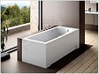 BESCO - Baignoire rectangulaire - 180 x 80 cm - sans Habillage - avec Pieds - Repose-tête - Étagère bambou - Vidage Chrome - SHEA - vignette