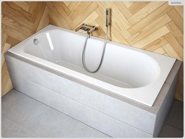 BESCO - Baignoire rectangulaire - 150 x 75 cm - avec Habillage Polystyrène - Pieds - Vidage Chrome - INTRICA SLIM - large