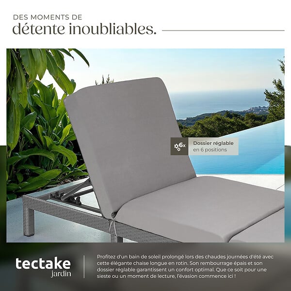 TECTAKE - Bain de soleil SOFIA 6 positions gris - large