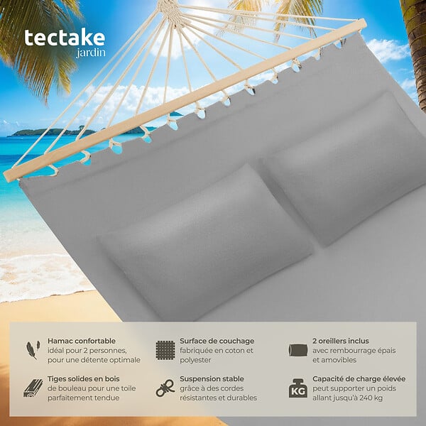 TECTAKE - Hamac double Eden gris clair - large