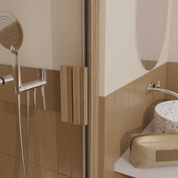 AURLANE - Porte de douche Pivotante 90x200cm - Profilés Aluminium effet Bois - Verre 6mm - WOOD CRUSH - large