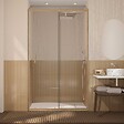AURLANE - Porte de douche Coulissante 120x200cm - Profilés Aluminium effet Bois - Verre 6mm - WOOD CRUSH - vignette