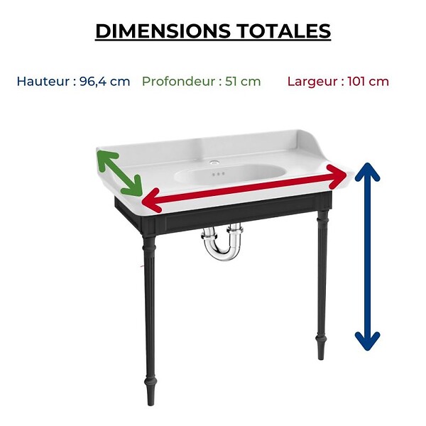 JACOB DELAFON - Console Cléo 1889 avec plan vasque + miroir + siphon chromé - large