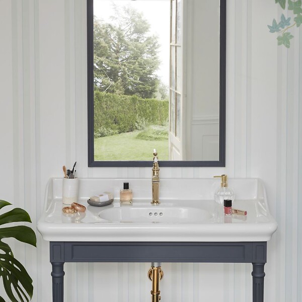 JACOB DELAFON - Console Cléo 1889 avec plan vasque + colonne droite + siphon or - large