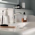 JACOB DELAFON - Console Cléo 1889 avec plan vasque + colonne droite + robinet lavabo chromé + siphon chromé - vignette