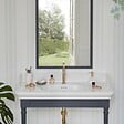 JACOB DELAFON - Console Cléo 1889 avec plan vasque + colonne droite + miroir + robinet lavabo or + siphon or - vignette