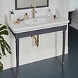 JACOB DELAFON - Console Cléo 1889 avec plan vasque + colonne droite + miroir + robinet lavabo or + siphon or - vignette