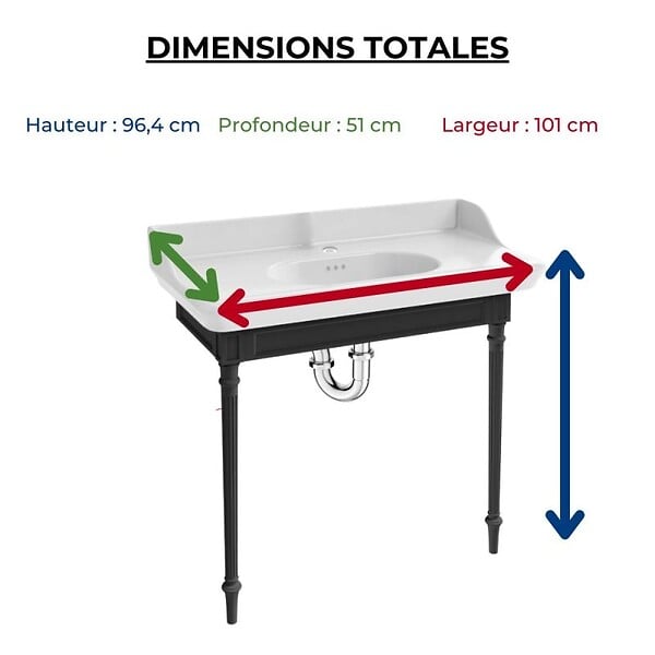 JACOB DELAFON - Console Cléo 1889 avec plan vasque + miroir + robinet lavabo chromé + siphon chromé - large