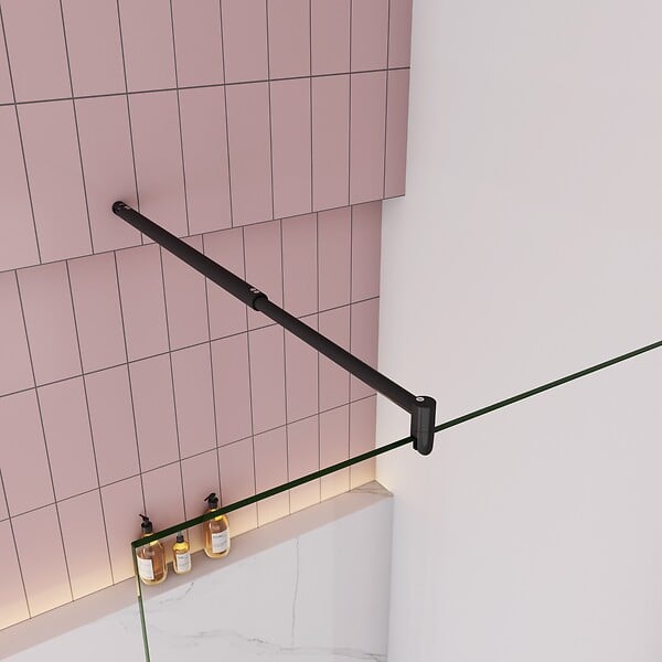 AICA SANITAIRE - Paroi de douche à l’italienne anticalcaire 8mm,60x200cm avec barre de fixation extensible en cylindrique, profilé en noir mat - large