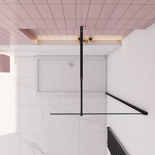 AICA SANITAIRE - Paroi de douche à l’italienne anticalcaire 8mm,60x200cm avec barre de fixation extensible en cylindrique, profilé en noir mat - large
