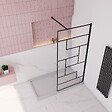 AICA SANITAIRE - Paroi de douche à l’italienne forme à carreaux noir 70x200cm,en verre anticalcaire 8mm avec barre de fixation en carré extensible 73-120cm - vignette