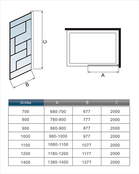 AICA SANITAIRE - Paroi de douche à l’italienne forme à carreaux noir 70x200cm,en verre anticalcaire 8mm avec barre de fixation en carré extensible 73-120cm - large