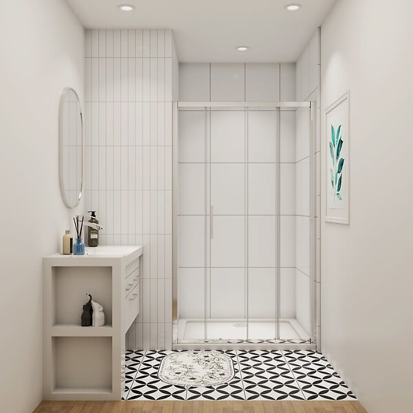 AICA SANITAIRE - porte de douche coulissante 100x190cm en verre 5mm profilé en aluminium chromé en niche - large