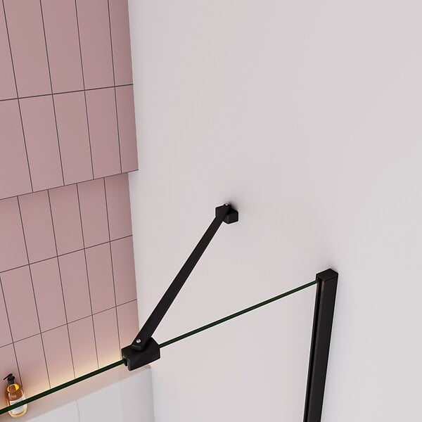 AICA SANITAIRE - Paroi de douche à l’italienne anticalcaire 8mm walk-in 50x200cm avec barre de fixation d’ angle noir 45cm, profilé en noir mat - large