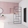 AICA SANITAIRE - Paroi de douche à l’italienne sérigraphie à carreaux 120x200cm walk-in en verre anticalcaire avec une de barre de fixation horizontal 90cm - vignette
