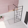 AICA SANITAIRE - Paroi de douche à l’italienne sérigraphie à carreaux 120x200cm walk-in en verre anticalcaire avec une de barre de fixation horizontal 90cm - vignette