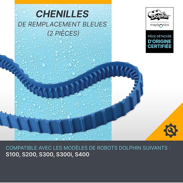 DOLPHIN - chenilles de remplacement bleues (2 pièces) pour robot dolphin s100, s200, s300, s300i, s400 - 99831521-r2 - large