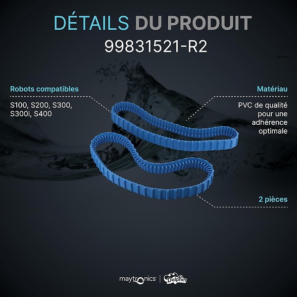 DOLPHIN - chenilles de remplacement bleues (2 pièces) pour robot dolphin s100, s200, s300, s300i, s400 - 99831521-r2 - large