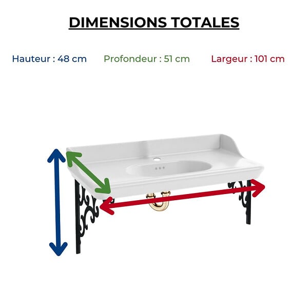 JACOB DELAFON - Pack plan vasque suspendu Cléo 1889 + miroir + siphon or - large
